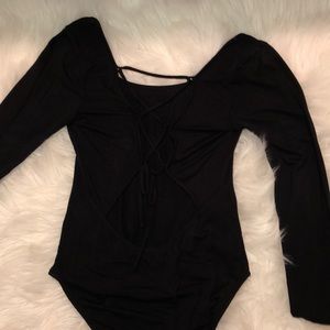 Black cross tie back body suit long sleeve